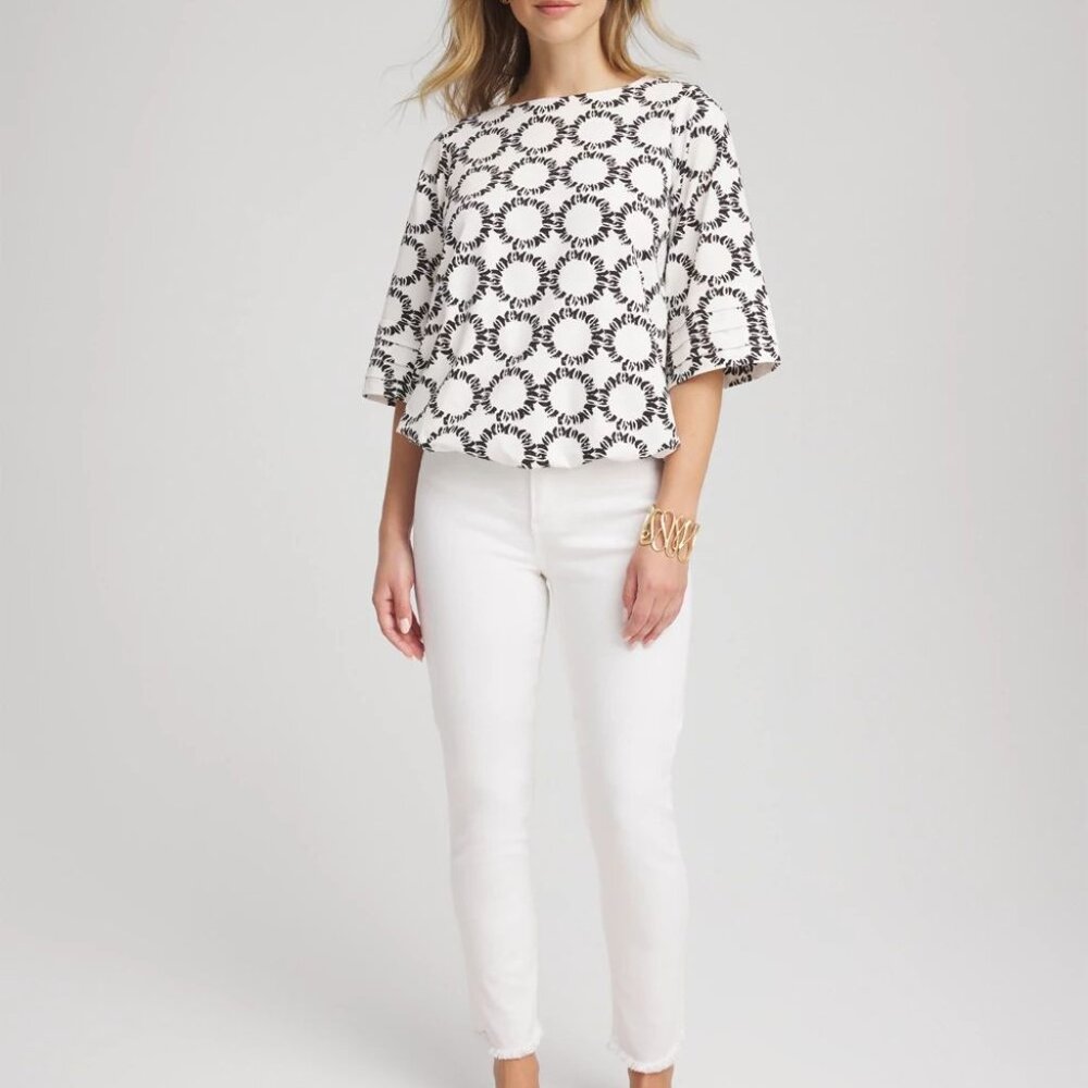 Geo Print Boatneck Bubble-Hem Top